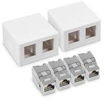 kwmobile 2x RJ45 Network Socket (2 Port) Kit - Shielded Surface Mounted Double Wall Socket with CAT6A Ethernet LAN Cable Port and 4x Keystone Module