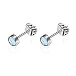 Artskin G23 Titanium Crystal Stud Earrings for Women Men Girls Hypoallergenic Nickel Free 4mm Dainty Elegant Classic Stud Earrings for Sensitive Ears (4MM, Aquamarine-)