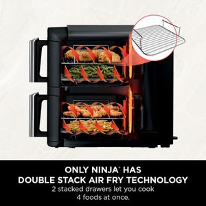 Ninja Double Stack Air Fryer 7.6L – Black, Dual Basket