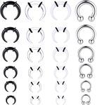 Diamday 24Pcs Acrylic Pincher Tapers Septum Rings C Shape Horseshoe Circular Nose Rings Buffalo Stretcher Expander with Black O-Rings for Stretching Pierced Nose Ear Cartilage for Women Men A