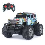 Amazon Brand - Jam & Honey Off Roader Rechargeable Remote Control Car | RC Car Monster Truck |4 Headlight Modes | in-Built Lithium Battery | C-Type Charging | Made in India - Graffiti Blue