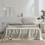 EVERLY Linen Sheets Set King Size,100% French Stonewash Pure Linen Bed Sheets,4Pieces (1Flat Sheet,1Fitted Sheet,2Pillowcase) Suitable for Hot Sleepers,Not Dyed Deep Pocket Natural Bedding Set-Linen