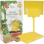 OwnGrown Yellow Sticky Traps for Plant Gnats - 50 pcs Adhesive Panels with Cord and Plugs - 4"x3" Fruit Fly Traps for Indoors - Effective Pest Control - Safe Around Pets and Family - Peel and Stick