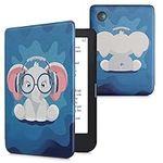 kwmobile Case Compatible with Kobo Clara 2E / Tolino Shine 4 Case - eReader Cover - Cute Elephant Light Blue/Dark Blue/Grey