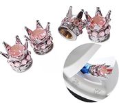 Silver Crown Light Pink Diamond Stones Chrome Plated Car Wheel Tire Tyre Valve Dust Caps Covers Tire Set of 4 (Silver Crown with Light Pink Stones)