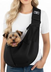 Supcomsta Dog Carrier Sling, Reversible Puppy Carrier with Storage Pocket, Hands-Free Cat Sling Carrier for Small Dogs & Cats, Travel Safety Harness, Dog and Cat Harness(Up to 30lbs) (Black)