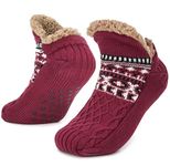 Slipper Socks for Women Men Warm Holding Sock Non Slip Knitted Thick Lined Cosy Winter Fluffy Bed Slippers Suitable for Indoor Home House Floor THCX Red