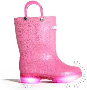 Lone Cone Glitter Rain Boots, Waterproof Light Up Toddler Boots with Non Slip Rubber Outsole & Easy Pull-On Handles, Durable & Comfortable, Sparkly Toddler Rain Boots for Girls & Boys - Glitter Pink