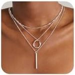 Bvuem Layered Silver Necklaces for Women, 925 Sterling Silver Stackable Choker Necklaces for Women Trendy Layering Circle Pendant Chain Necklace Set Jewelry for Women