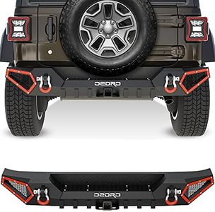OEDRO Rear Bumper Compatible with 2018-2025 Jeep Wrangler JL & Unlimited JLU (2/4 Doors), Rock Crawler Full Width Bumper with Hitch Receiver & 2 x D-Rings