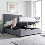 happybeds Ottoman Storage Bed, Watson Grey Velvet Fabric Ottoman Storage Bed, Double, King or Super King Sizes (King (U.K. Standard))