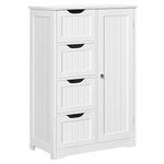 Yaheetech Bathroom Floor Cabinet Cupboard Free Standing Wooden Cabinet Storage Unit with 4 Drawers & 1 Door, Adjustable Shelf, White