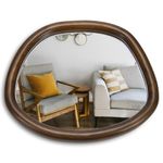 FRUMENSHIP Irregular Wall Mirror, 14 x 16 inch Wall Mirrors Decorative, Wood Framed Asymmetrical Mirror, Small Wall Mirror, Modern Wall Decor (Brown Walnut)