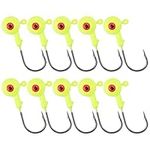 Alwonder 10 Pack Round Fishing Jig, Bass Ball Jigs 3D Eyes High Carbon Steel Jig Hooks Bass Lures Jig Heads Freshwater Saltwater Surf Fishing Jigs for Walleye Striper Pompano, Yellow-1/8oz