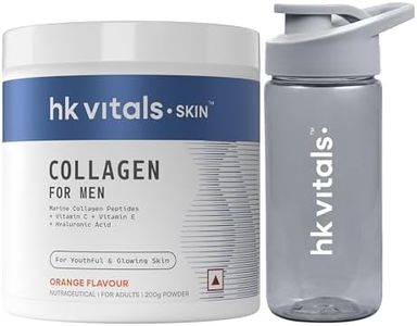 hk vitals Marine Collagen for Men Supplement (Orange, 200g) With Sipper Bottle | Vitamin C, E, Sodium Hyaluronate | For Youthful & Glowing Skin