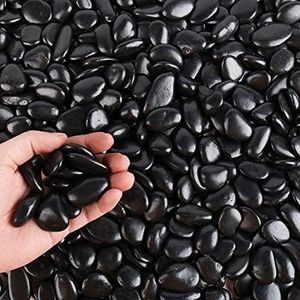 CJGQ Black Pebbles for Plants 3lb Bulk Bag 1"- 1.5" Aquarium Gravel Decorative Polished Stone Natural River Rocks for Fish Tank…