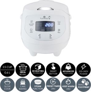 Yum Asia Panda Mini Rice Cooker – Arctic White, Compact 3-Cup