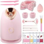 Pjordo Facial Steamer Spa Kit with 7 Skin Care Tools, Nano Ionic Face Steamer for Deep Cleaning Unclogs Pores, Warm Mist Humidifier Steamer for Face Home Sauna SPA, Self Care Gifts for Women