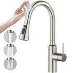 CREA Touch Sensor High Arch Kitchen Sink Mixer Tap with Pull Out Spray, Single Lever Kitchen Tap with 3 Functions 360° Swivel Extendable Spout Brushed, Stainless Steel UK Standard