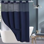 Conbo Mio Hook Free Shower Curtain with Snap in Liner for Bathroom Waterproof Rust Proof with Premium Flex On Ring (Dark Blue, 71" x 74")