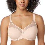 Delimira Women's Full Coverage Lightly Padded Bra Underwire Mesh Support Comfort T Shirt Bra Beige 36D