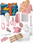 Baby Healthcare & Grooming Kit Newborn Girl Boy, Safe Baby Bath Toy Newborns Essentials, Silicone Baby Toothbrush, Oral Care for Infant Baby Registry Search, Brush Comb Set Gift, Pink