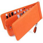 Huztencor Credit Card Holder Wallet RFID Blocking Leather Multi Card Organizer Slim Long Zipper Bi-fold Business Card Case Clutch Wallet with ID Window Orange (FBA)