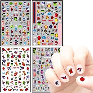 Cute Cartoon Nail Art Stickers 3D Self Adhesive Nail Decals Anime Kawaii Nail Sticker Designer Nail Supplies for Boys Kids Girls Manicure Tips Party Decoration (4 Sheets)