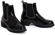 shelikes Womens Ladies Black PU Suede Block Platform Heel Silver Stud Ankle Chelsea Boots