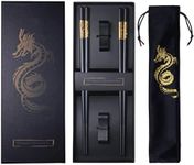 Chopsticks Reusable Chinese Dragon Chopsticks with Holder and Carrying Bag Chinese Traditional Stylish Gift Set Dishwasher-Safe (2 Pairs-Dragon)