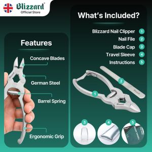 Blizzard Professional Toenail Clippers – Heavy Duty Stainless Steel, 15cm with Metal File