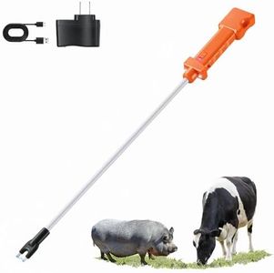 Cattle Prod, Waterproof Electric Livestock Prod with 2 LED Lights, Rechargeable Animal Prod for Farm Ranch Herding and Big Large Dogs, Livestock Shock Stick with Flexible Shaft