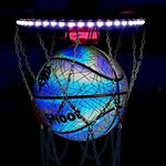 YeahShoot Holographic Basketball Size 7, Glowing Leather Basketball with Pump, Indoor Outdoor Night Basketball Gifts (29.5in)