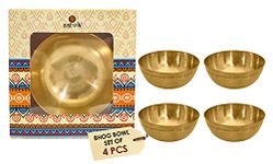 SATVIK Pure Brass Bowl for Pujan Prasad Tibetan Buddhist Altar Supplies Indian Bhog Katori Meditation Yoga Diwali Offering Bhog Bowl Small (Pack of 4)