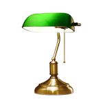 Retro Traditional Style Bankers Lamp Table lamp, Green Glass Shade Banker's Desk Lamp for Living Room Office Study Reading Metal Desk lamp (Color:Brass)