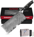 Master Maison Authentic 7.5" Damascus Cleaver Knife With Full-Tang Handle, Sheath, Sharpening Stone, Storage Box & Drying Cloth | AUS-10 Japanese Stainless Steel Professional Chef Butcher Knife Set