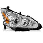 WEELMOTO Headlights Assembly For 2013 2014 2015 Nissan Altima Sedan, Headlight Assembly Replacement For 13 14 15 Nissan Altima 4-Door Headlamp, Chrome Housing Amber Reflector Right Passenger Side