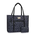 MOSISO USB Charging Port Laptop Bag for Women, Compatible with MacBook, 17-17.3 inch Notebook and Chromebook, Leopard Grain Work Tote Bag Travel Handbag Business Computer Bag with Small Purse, Black