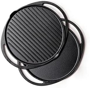 Meyer Pre-Seasoned Cast Iron 2 in 1 Grill and Griddle Pan | Cast Iron Tawa fodr Dosa | Roti Tawa Cast Iron | Cast Iron Grill Pan | Iron Tava Big Size, 30cm, Black