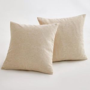 Sunday Praise Linen Decorative Throw Pillow Covers,Classical Square Solid Color Pillow Cases,18x18 Inches Cushion Covers for Sofa Couch Bed&Car,Pack of 2 (Beige)