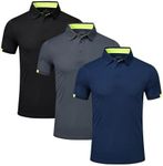 Csqtongan 3 Pack Men's Golf Polo Shirts Short Sleeve Breathable Polo T Shirts Multipack, Black/Grey/Navy L