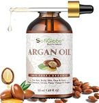 Argan Oil from Morocco, 100% pure, cold pressed, organic and unrefined. Your best cosmetic care for hydrated skin, smooth hair and healthy nails. in a dark glass bottle and a dropper.