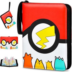 EOPUOZS Album de Collection pour Cartes, Classeur Carte avec Fermeture Éclair, Porte Carte PU Imperméable, Cadeau pour Enfants (50 Pages, 400 Poches, Rouge)