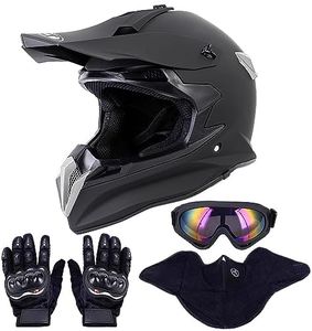OUMURS Adult Dirt Bike Helmet with Goggles Gloves & Mask Adjustable Sun Visor Motorcycle Adults ATV Helmet Off-Road Motocross Downhill Moped MX BMX for Unisex-Adult-Matte Black-188, XL