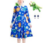 Lumeifushi Halloween Women's Planets Stars Moon Solar System Dress Cosplay Costume A-Line Dress Bring lizard and earrings