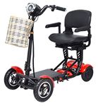 Fold and Travel Lightweight Mobility Scooters for Adults Elderly Seniors Medical 4-Wheel Powered Scooter Wheelchairs Foldable Ultra Lightweight Electric Wheelchair Carrier Power Wheel Chairs Electric Chair Mobility Chair Scooter de mobilité voyage transport (BIG SEAT RED)