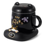 Dltsli Coffee Mug Warmer & Cute Cat Mug Set, Electric Beverage Cup Warmer for Milk Tea Water fit Desk Home Office, Candle Warmer Plate with 3 Temp. Setting, Best Birthday Gift Ideas for Women