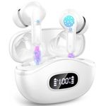 Wireless Earbuds, Bluetooth 5.3 Headphones In Ear Earphones 4 ENC Noise Cancelling Mic Headphones with HIFI Stereo, 40H Playtime, Type-C Charging Case, IP7 Waterproof Running Ear buds Headphones White