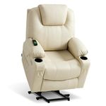 MCombo Electric Power Lift Recliner Chair Sofa with Massage and Heat for Elderly, Massage Chair with 3 Positions, Cup Holders and USB Ports for Home, Living Room7040 (Cream White, Medium)