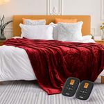 WOOMER [5 Year Warranty] Heated Blanket Queen Size Electric Blanket 84"x 90", Soft Flannel Fast Heating, 10 Heating Levels & 0.5-12H Auto Off, Dual Control, Over-Heat Protection, ETL Certification